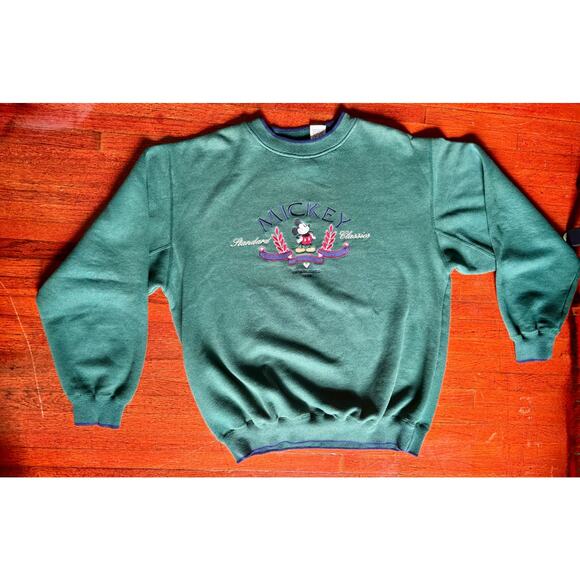 Vintage 90’s Y2K Green Blue Mickey Mouse Disney Crewneck Sweatshirt XL Large - Picture 1 of 5